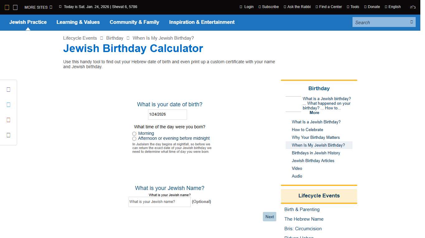 Jewish Birthday Calculator